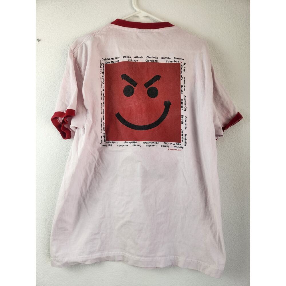 Bon Jovi T-Shirt Ringer Unisex Large 2005 Tour White Red - Picture 5 of 7